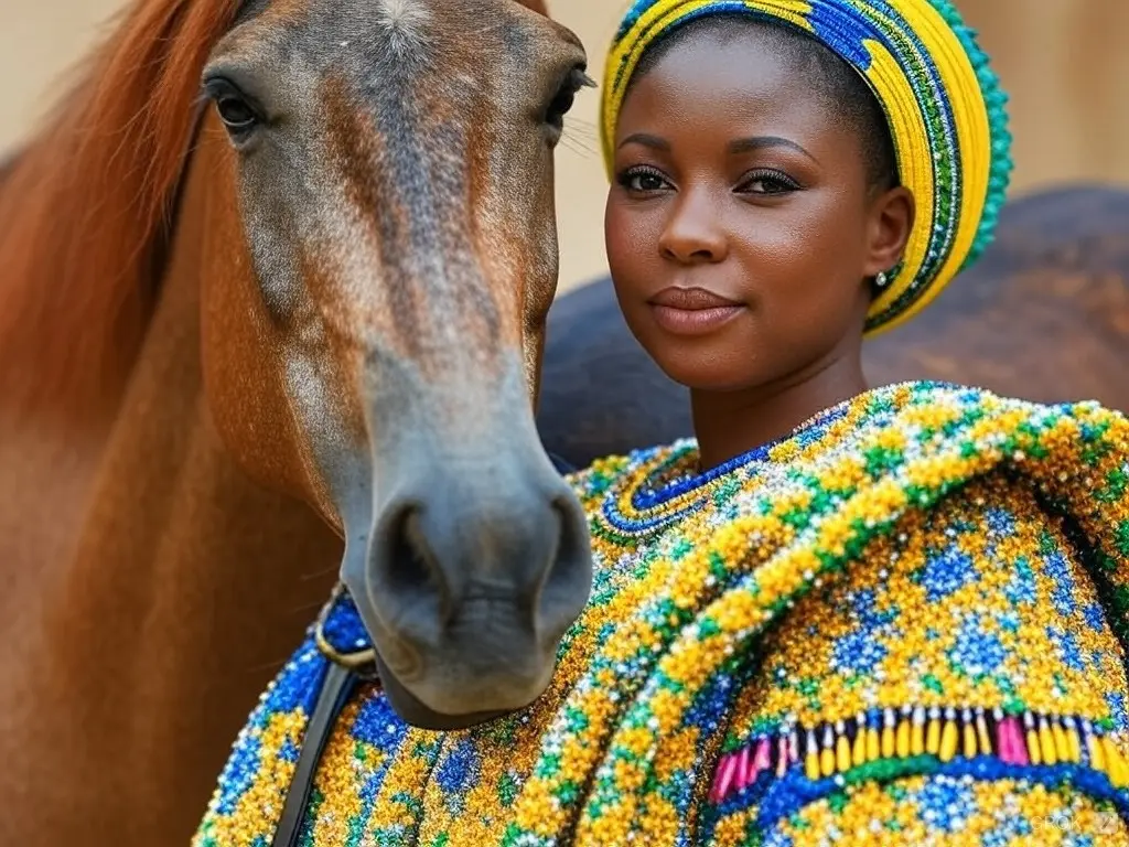 Traditional Gabon woman with a horse