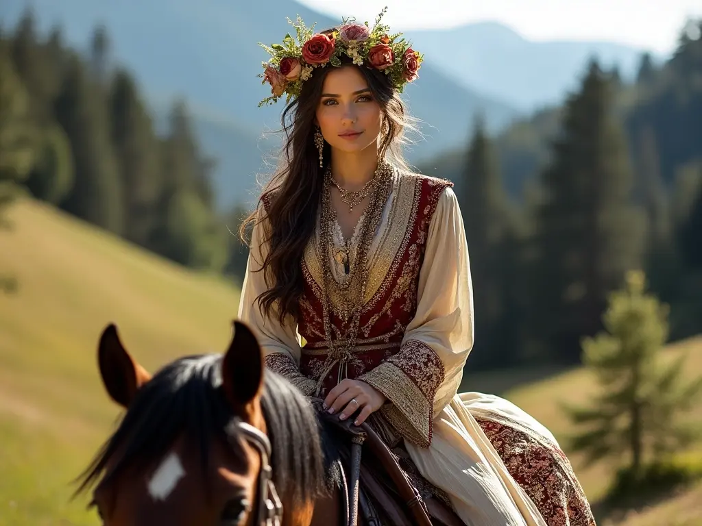 Traditional Georgian woman with a horse