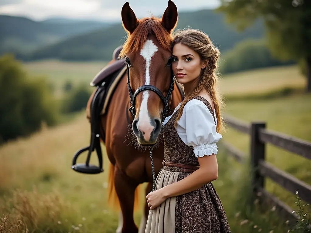 Traditional German woman with a horse