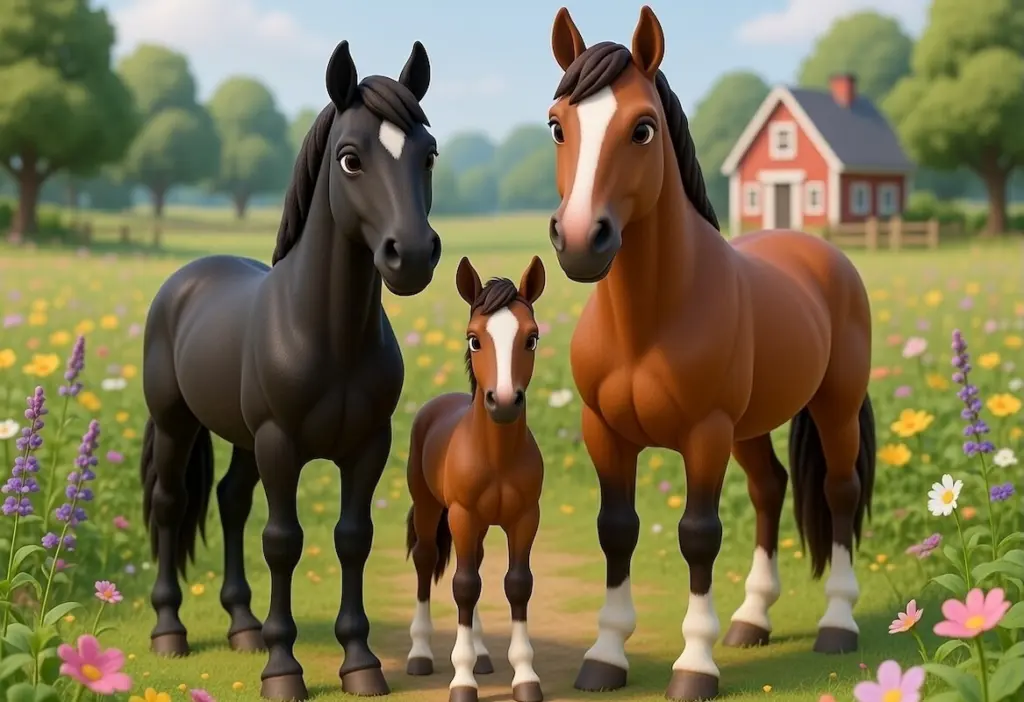 Cartoon of a horse family