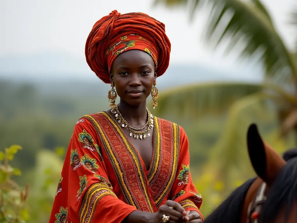 Traditional Ghana woman with a horse