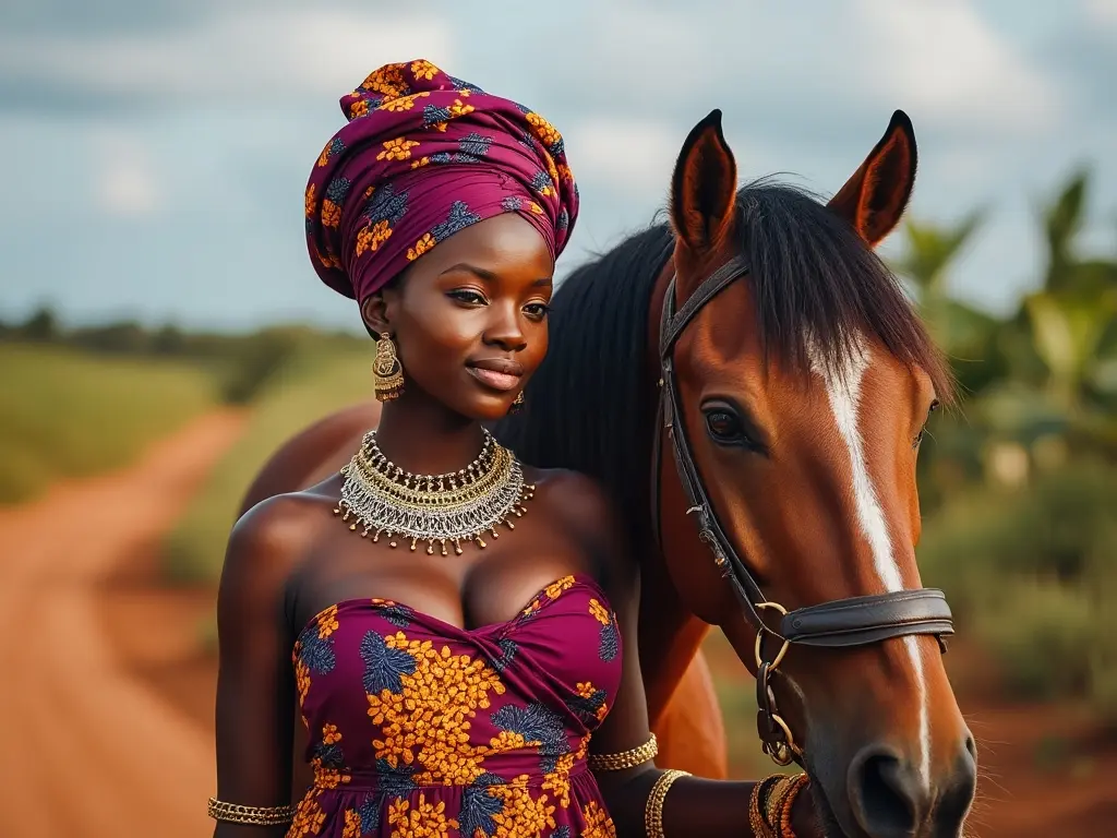 Traditional Ghana woman with a horse