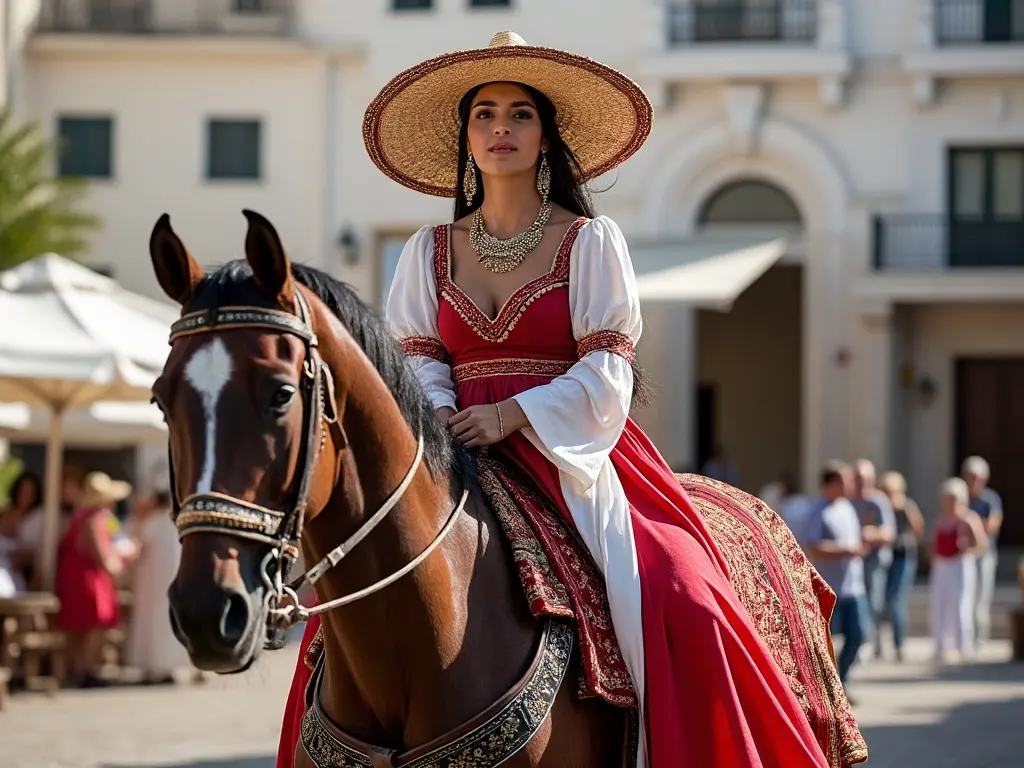 Traditional Gibraltarians woman with a horse