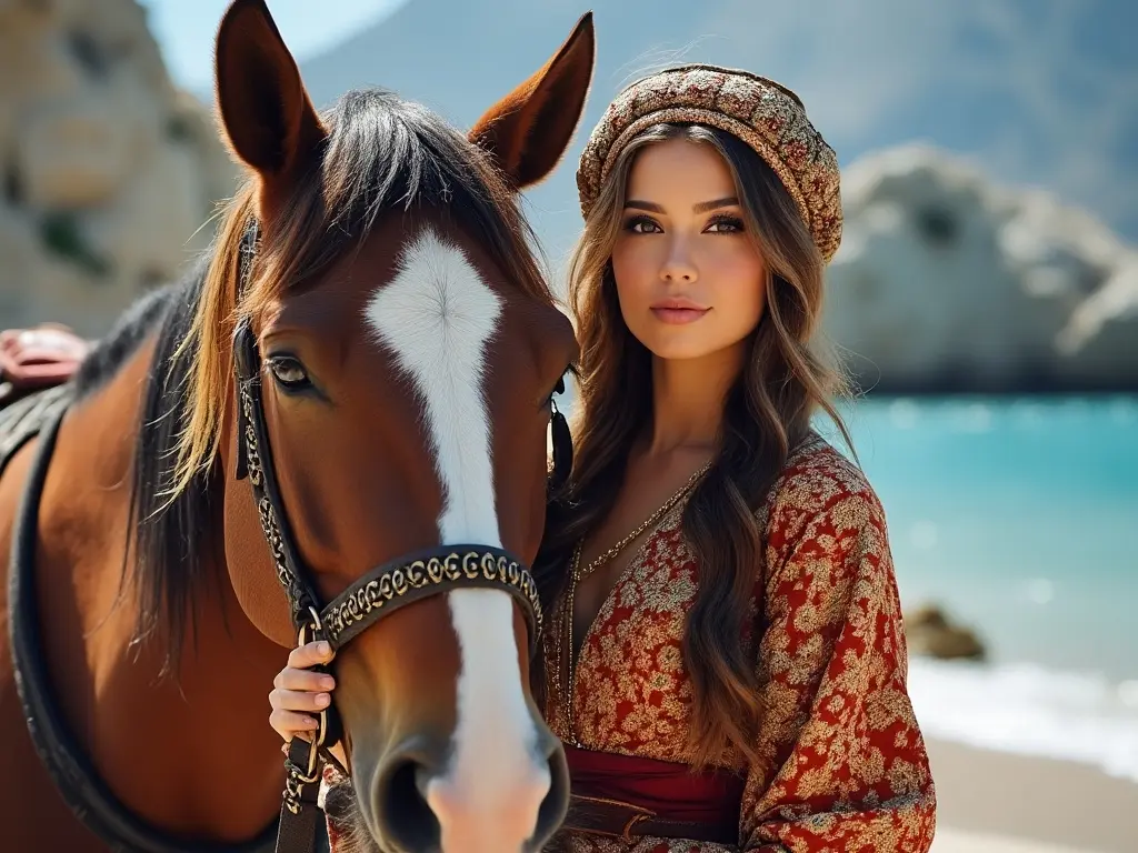 Traditional Gibraltarian woman with a horse