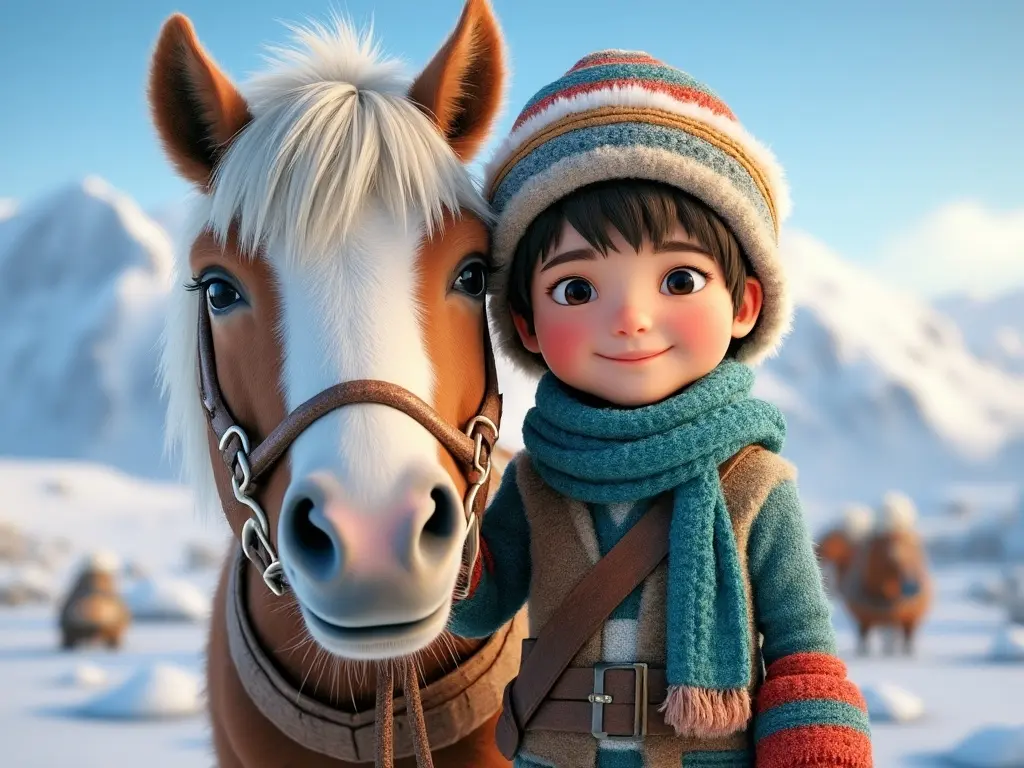 3D character of a boy with a horse