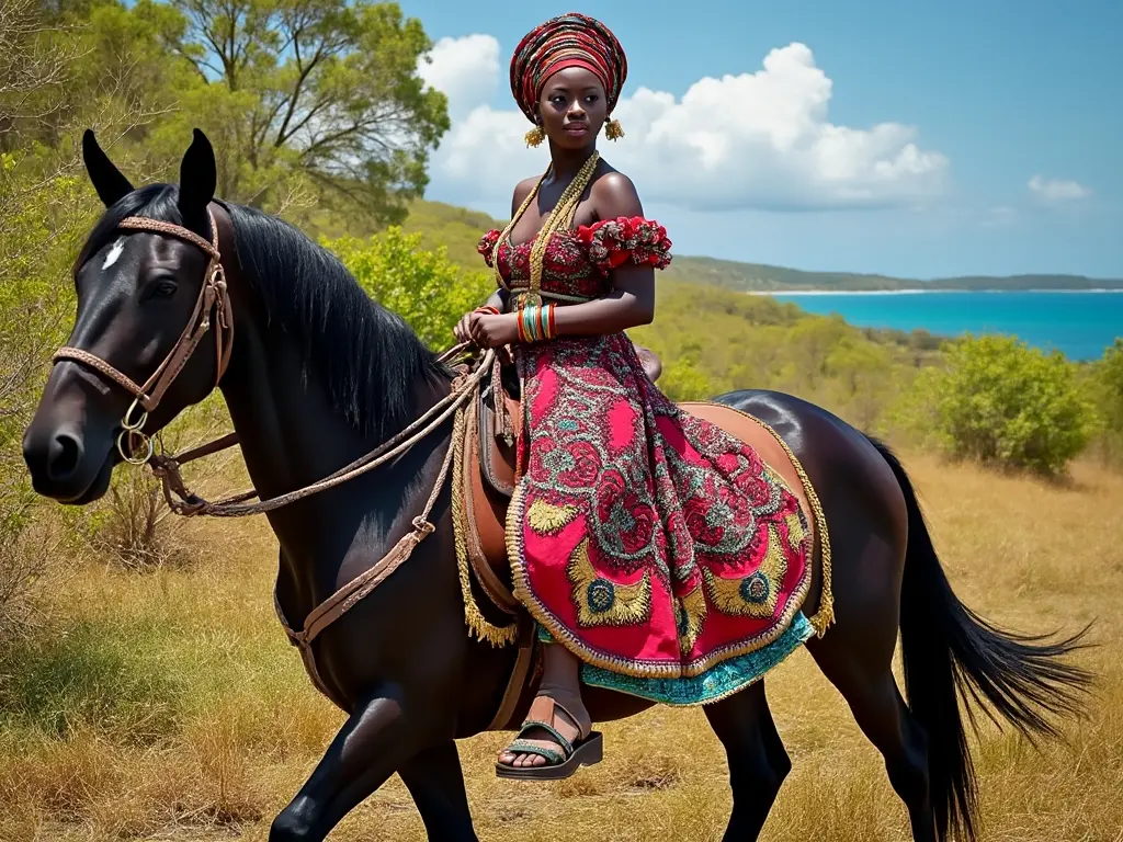 Traditional Grenada woman with a horse