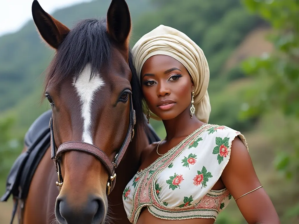 Traditional Grenada woman with a horse