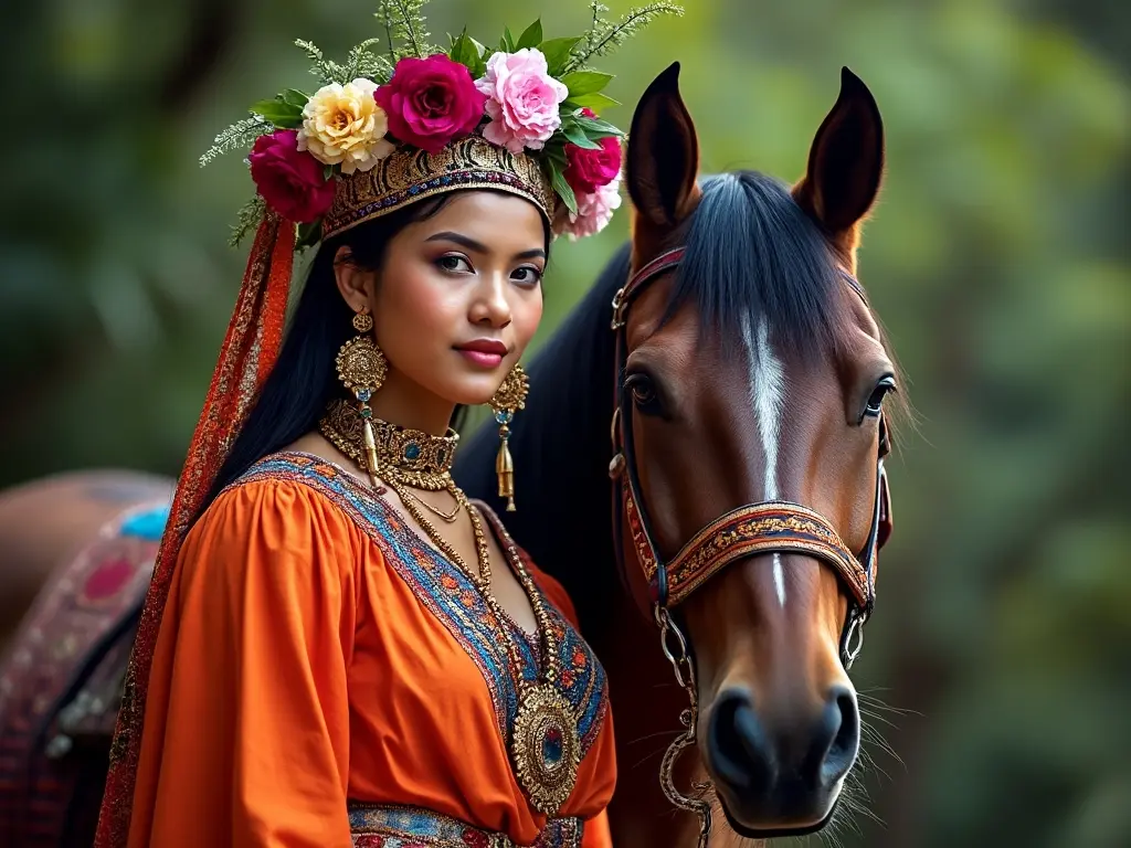 Traditional Guatemalan woman with a horse