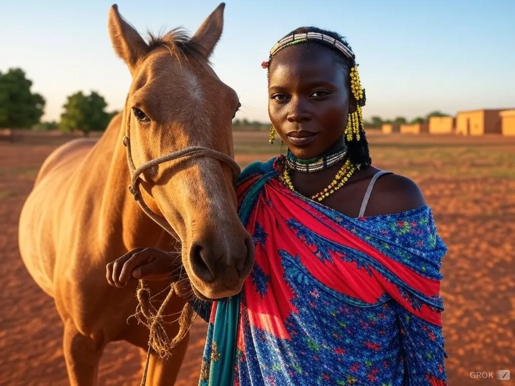 Traditional Guinea woman with a horse