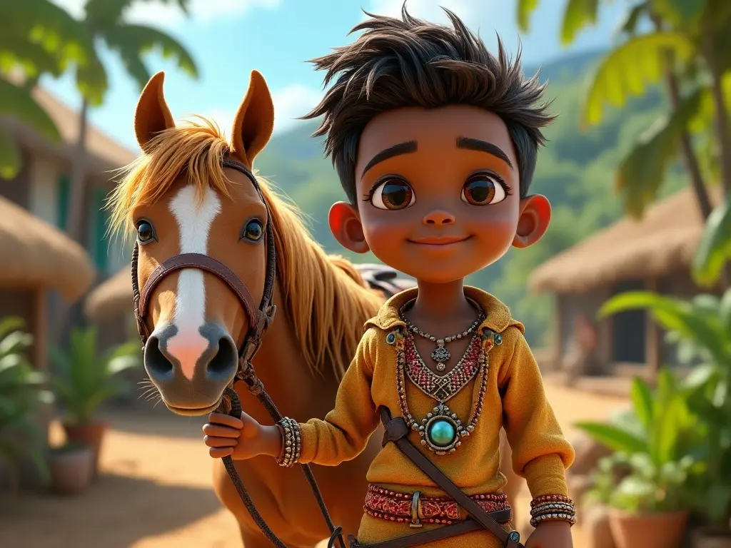 3D character of a boy with a horse