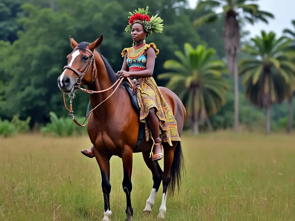 Traditional Guyanese woman with a horse