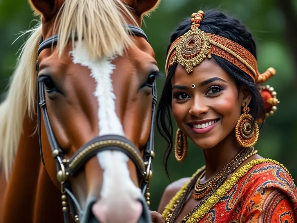 Traditional Guyanese woman with a horse