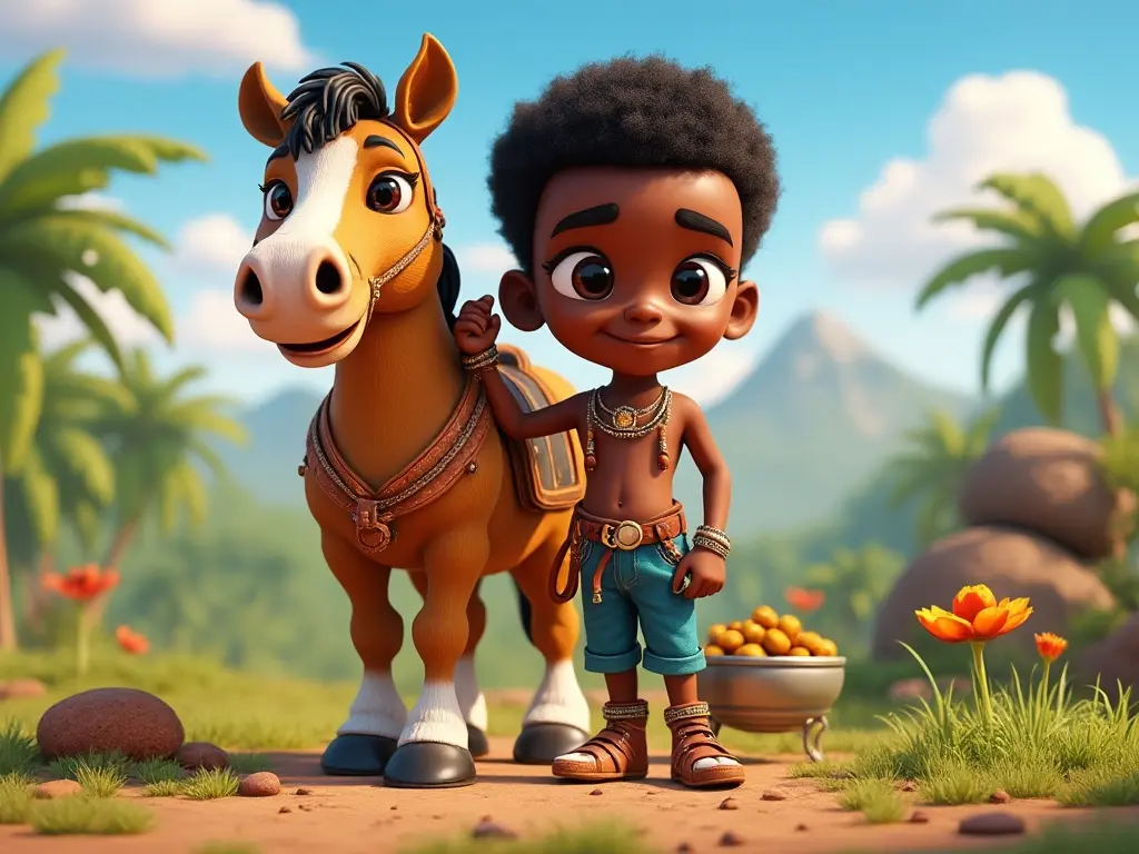 3D character of a boy with a horse