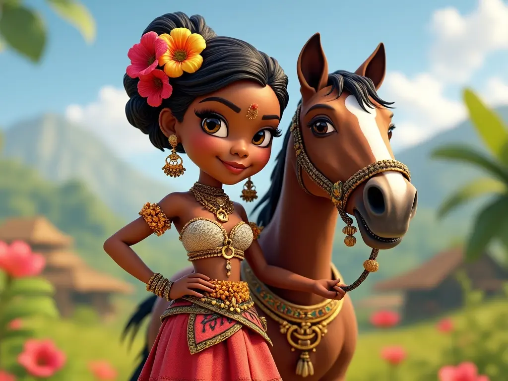 3D character of a girl with a horse