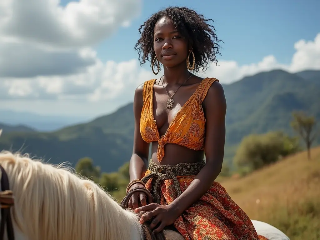 Traditional Haitian woman with a horse