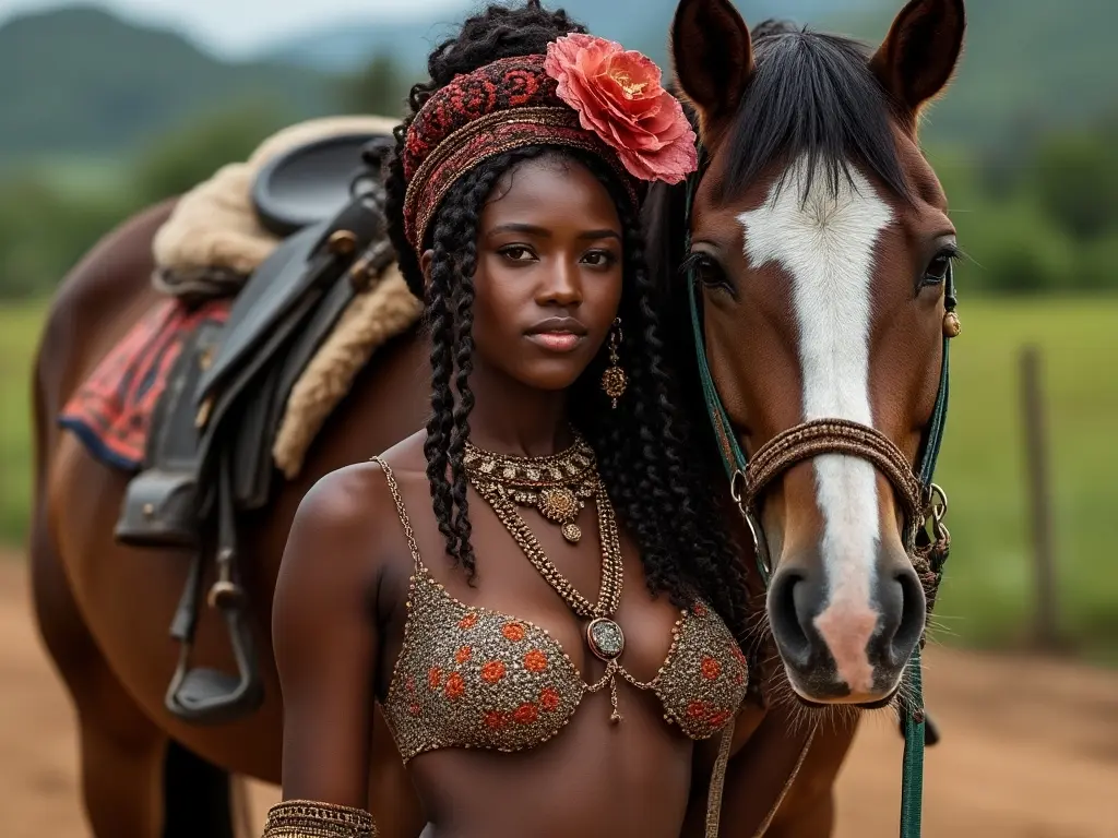 Traditional Haitian woman with a horse