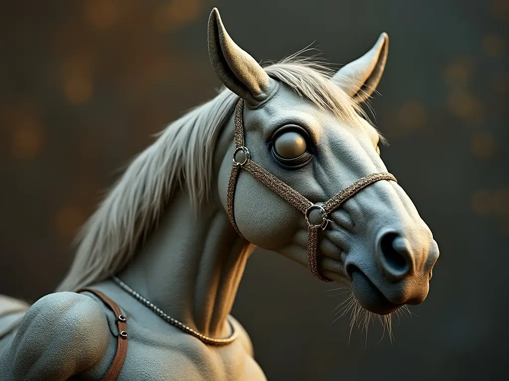 An anthropomorphic horse thing wearing a necklace