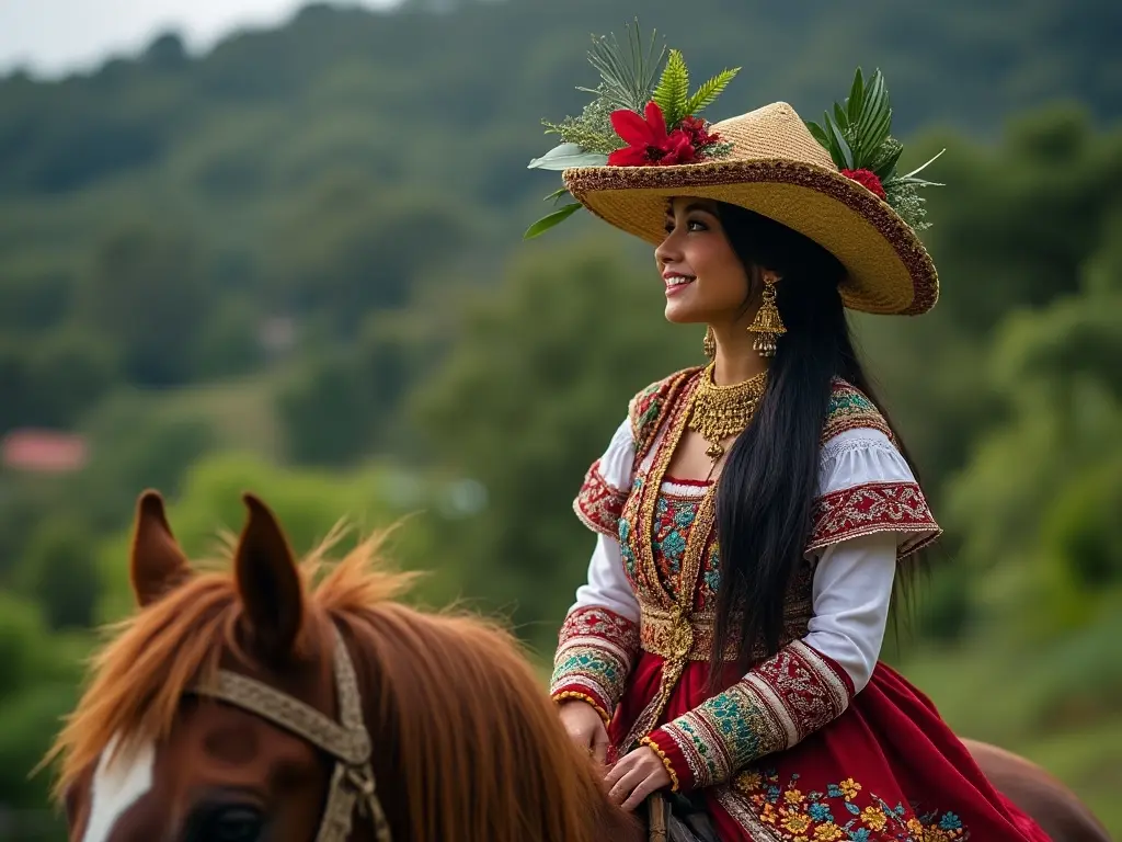 Traditional Honduran woman with a horse