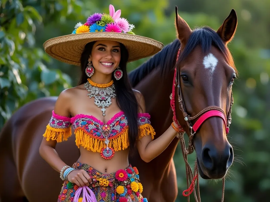 Traditional Honduran woman with a horse