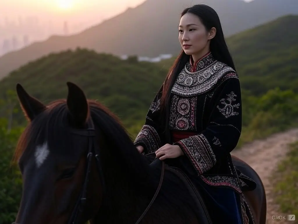 Traditional Hong Kong woman with a horse