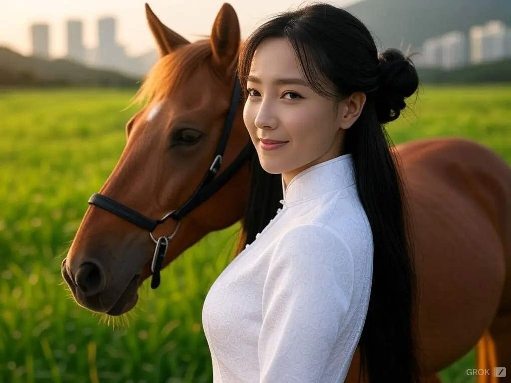 Traditional Hong Kong woman with a horse