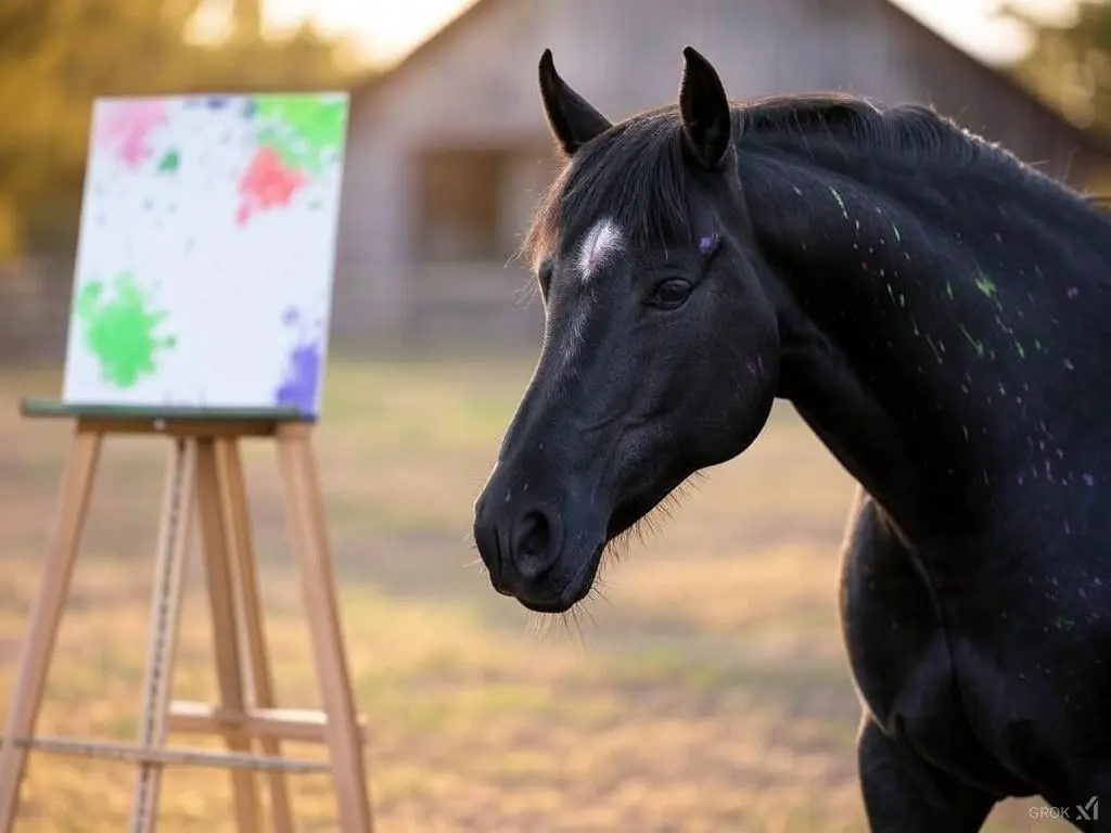 AI image of a horse with an easel