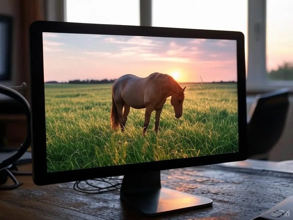 Horse screensaver on a computer monitor