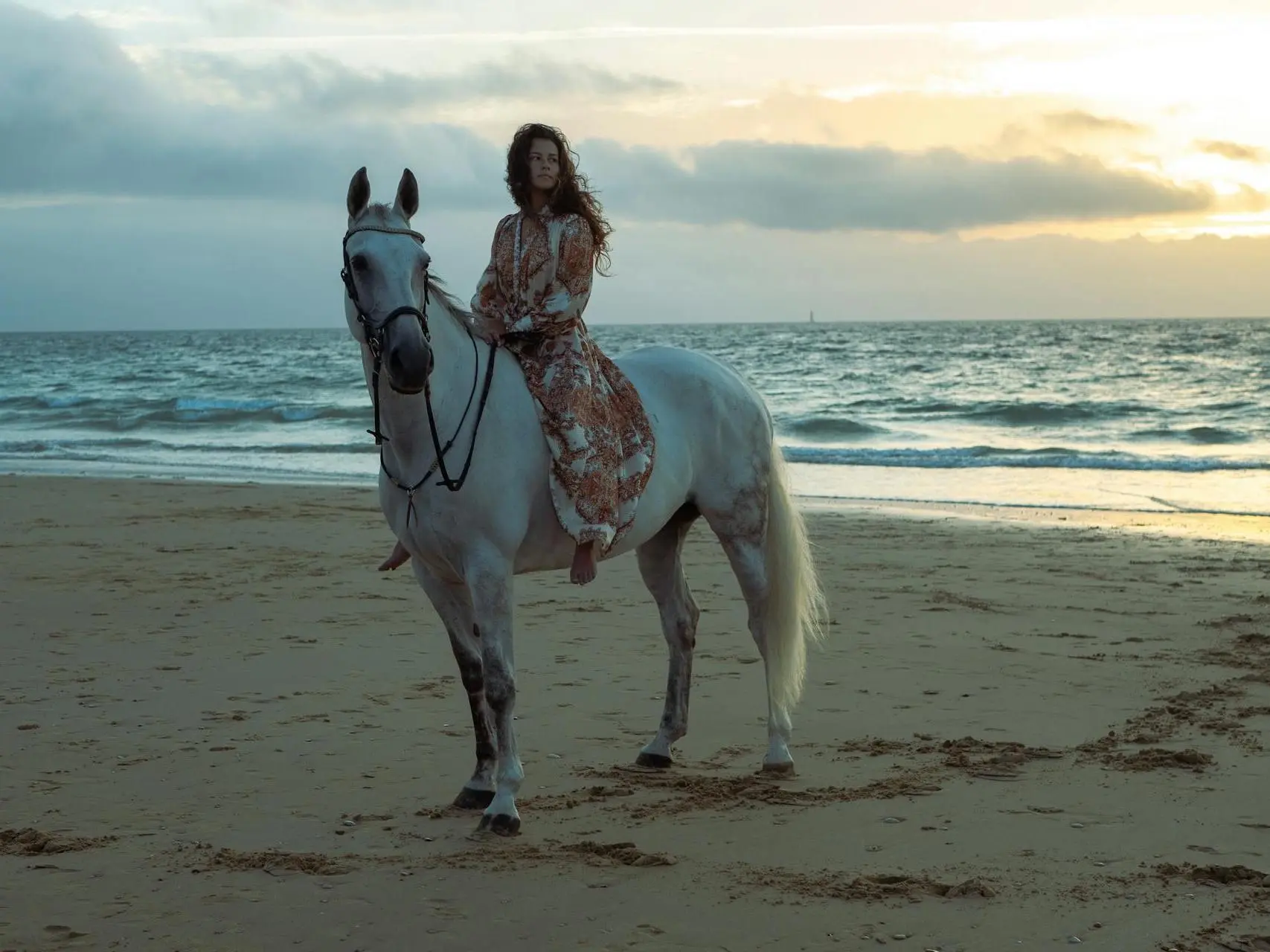 Woman riding a horse on the beach