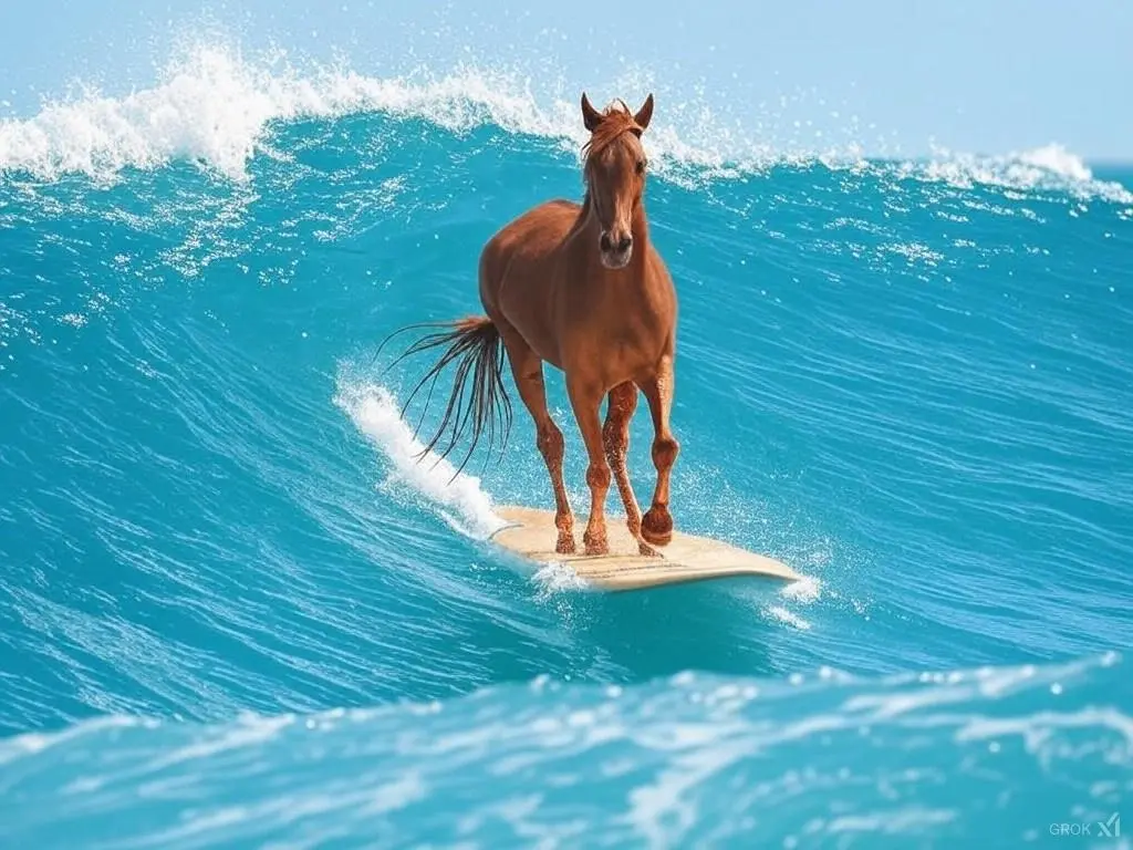 A horse surfing a wave