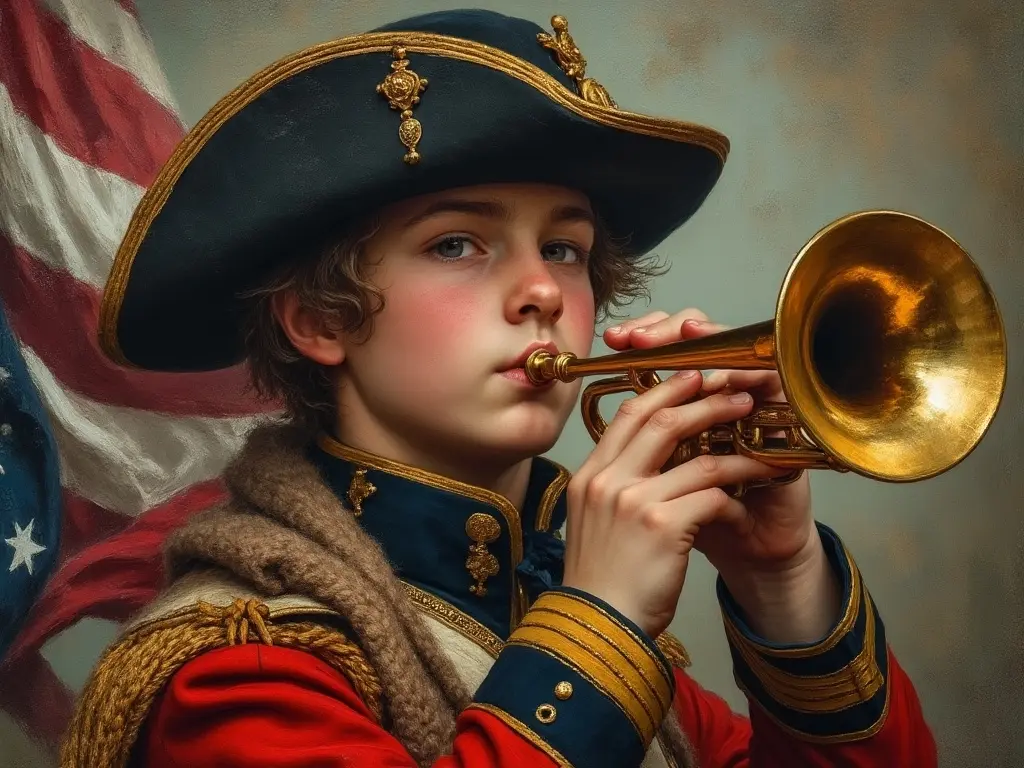 Young soldier playing the bugle