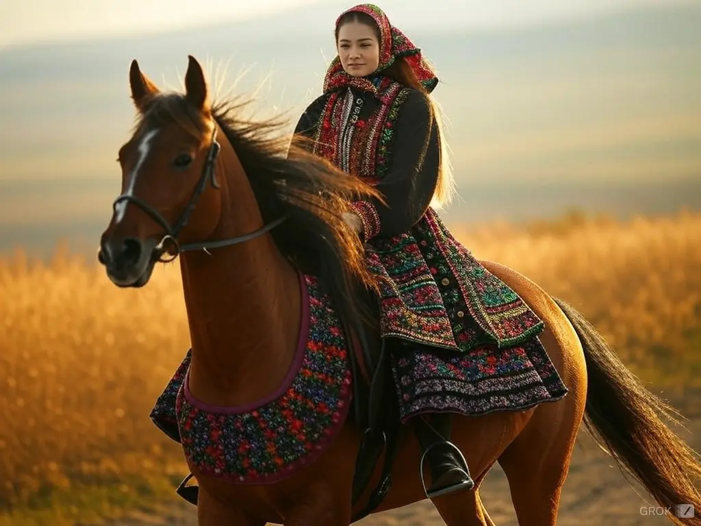 Traditional Hungarian woman with a horse