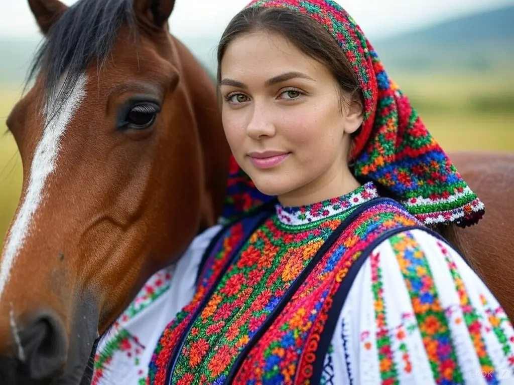 Traditional Hungarian woman with a horse