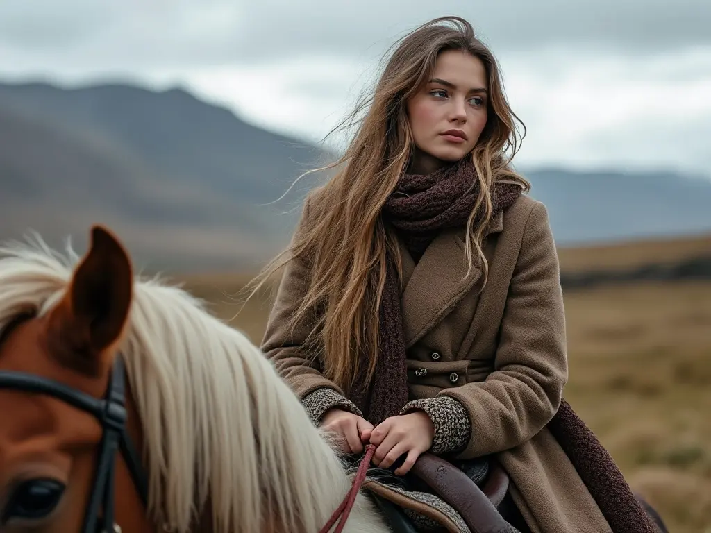 Traditional Iceland woman with a horse