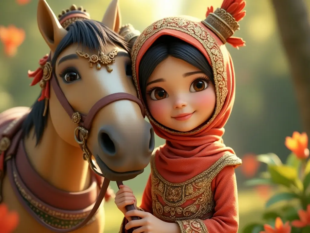 3D character of a girl with a horse
