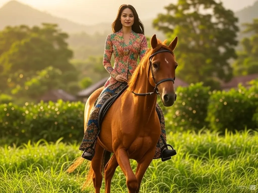 Traditional Indonesian woman with a horse