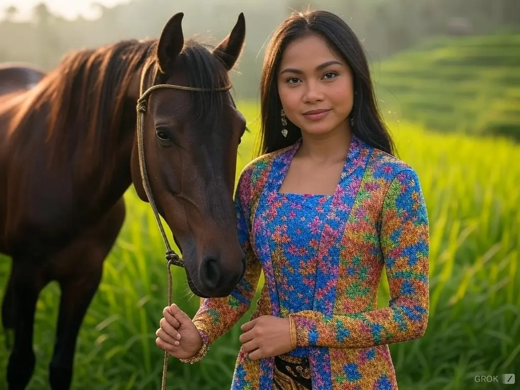 Traditional Indonesian woman with a horse