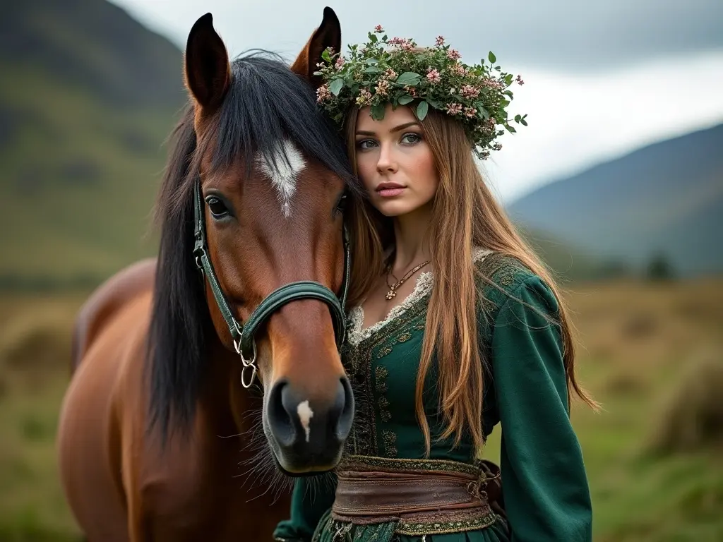 Traditional Irish woman with a horse