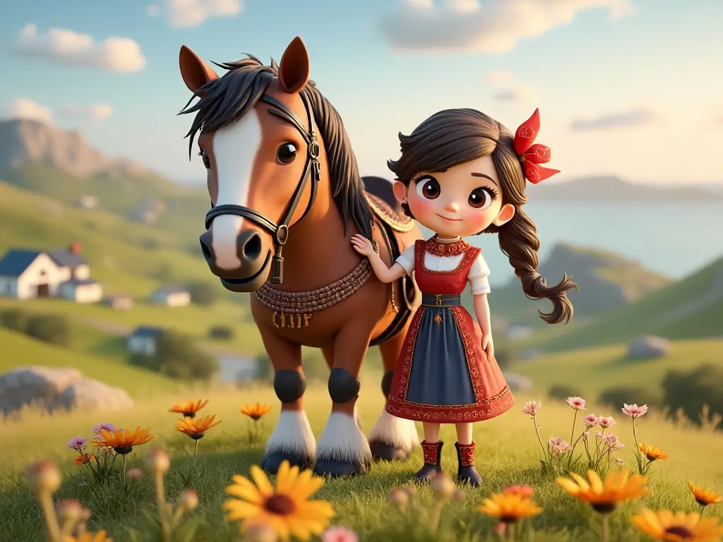 3D character of a girl with a horse