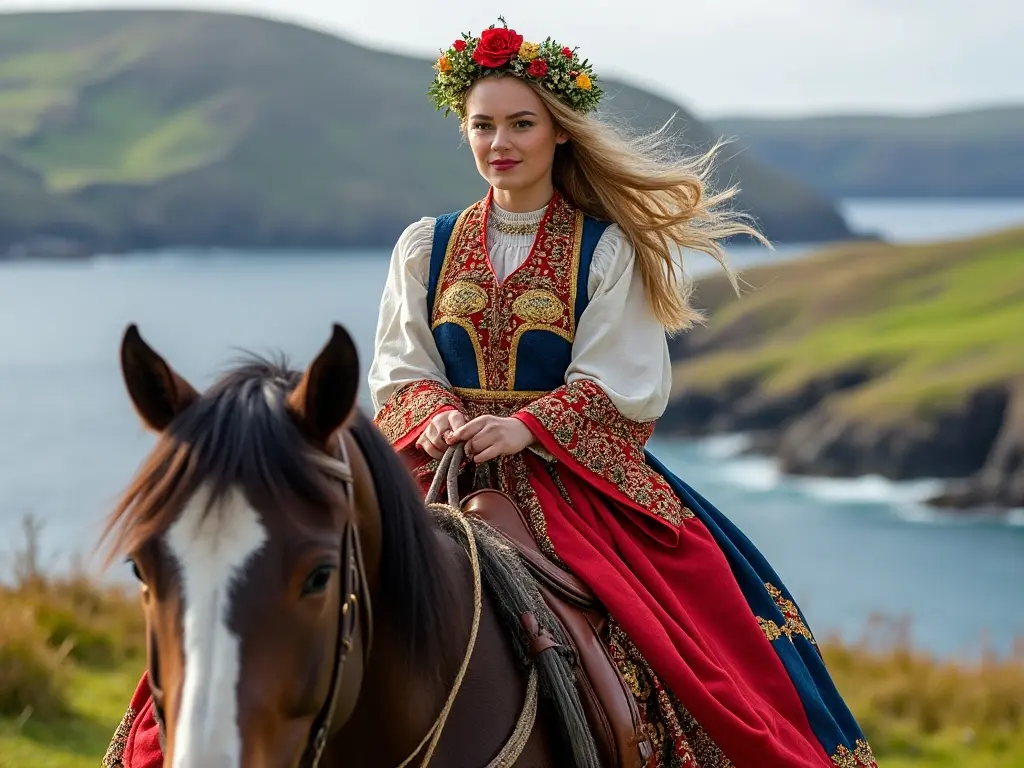 Traditional Isle of Man woman with a horse