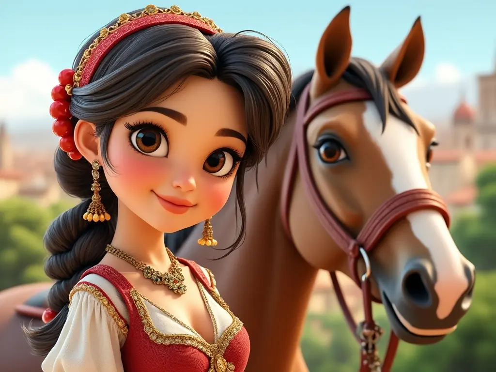 3D character of a girl with a horse