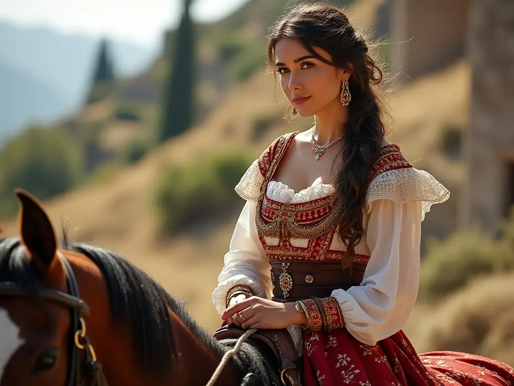 Traditional Italian woman with a horse