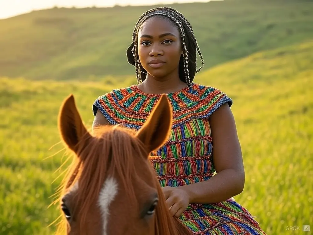 Traditional Ivory Coast woman with a horse