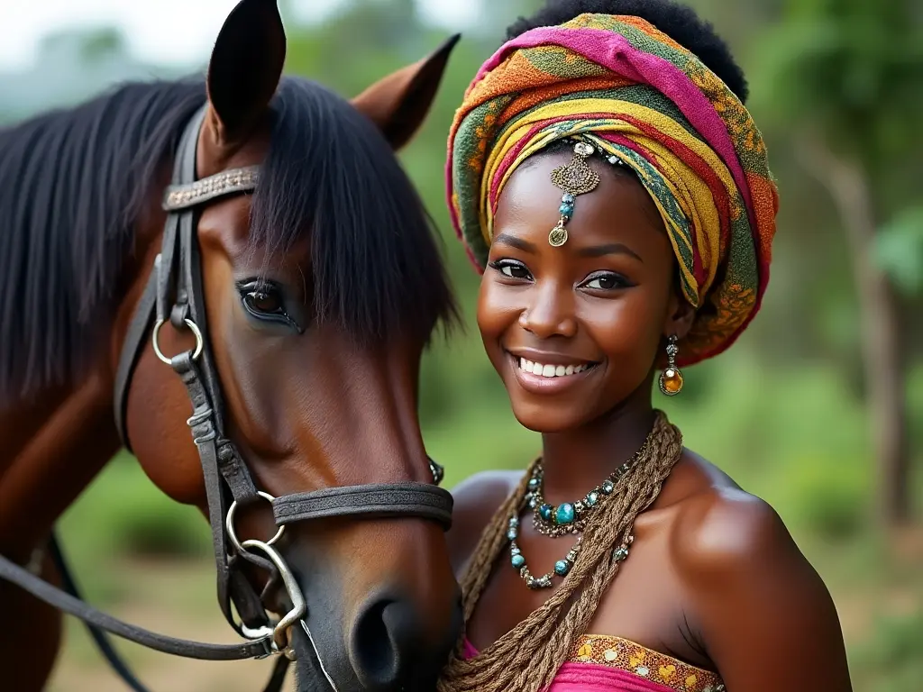 Traditional Jamaican woman with a horse