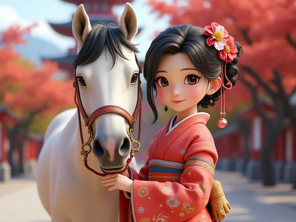 3D character of a girl with a horse