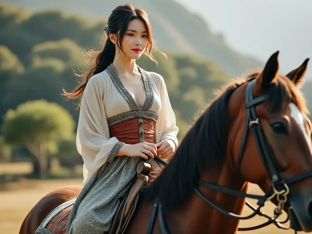 Traditional Japanese woman with a horse