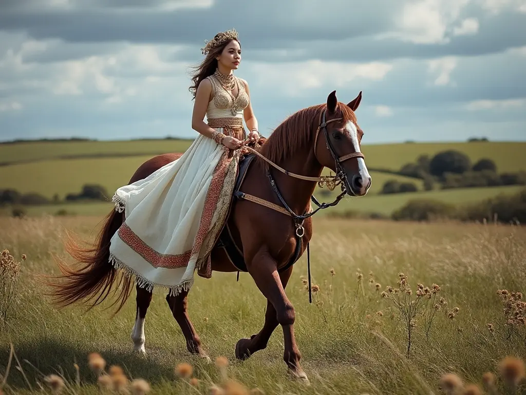 Traditional Jersey woman with a horse