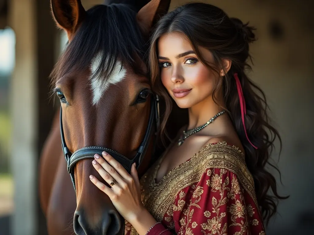 Traditional Jersey woman with a horse