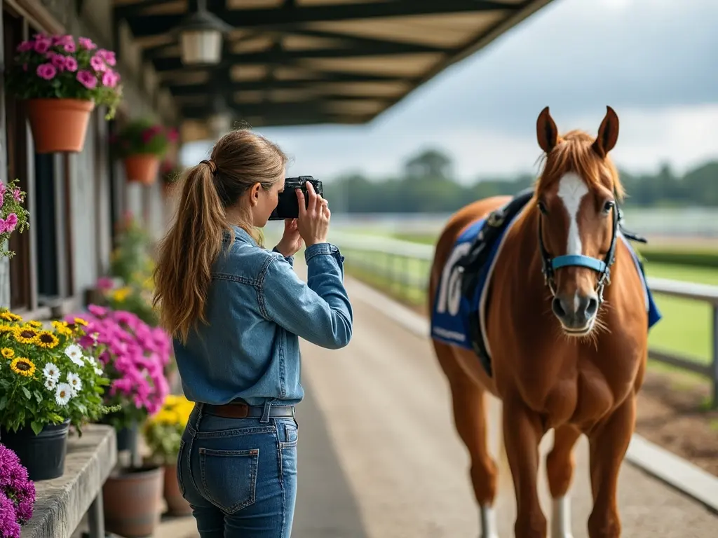 woman photographing a horse