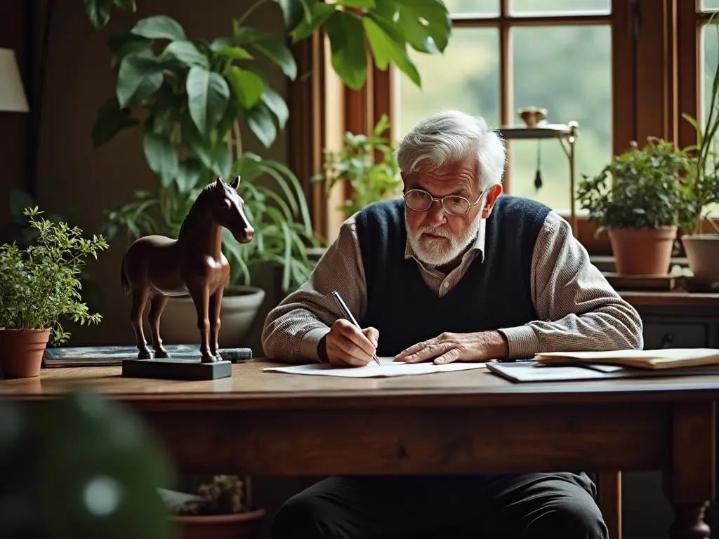 man writing at a desk