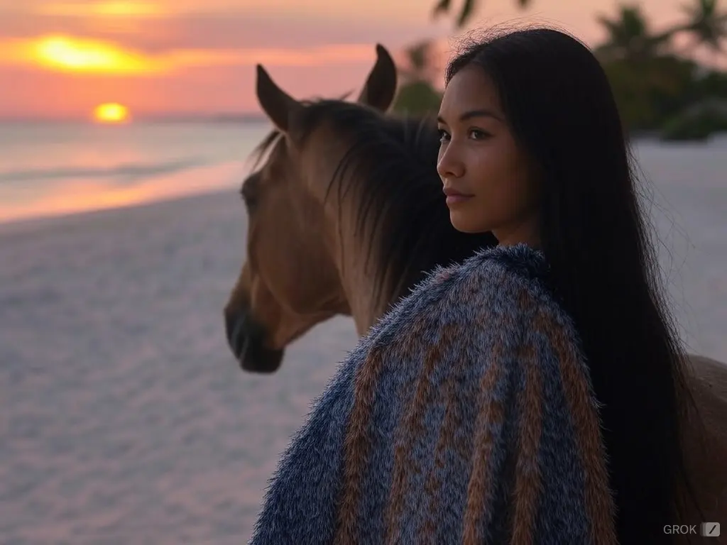 Traditional Kiribati woman with a horse